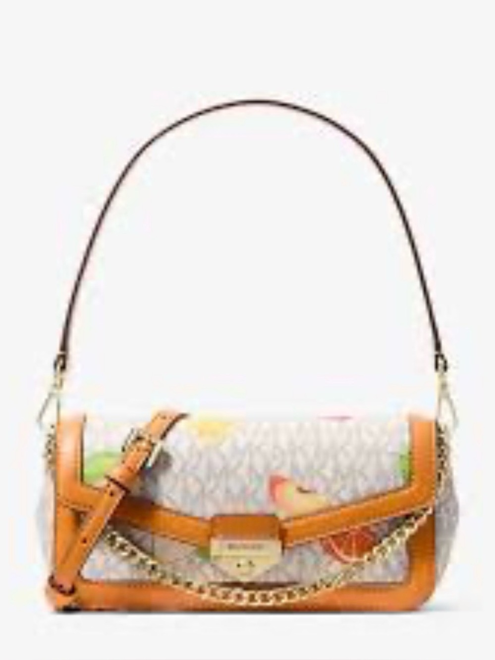 NWT Michael Kors Soho, Mini, Cream, Fruit Signature Logo Convertible Crossbody